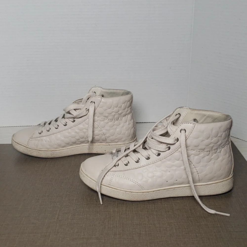 Coach Leather Ivory High Top Sneaker - SZ 6.5‎